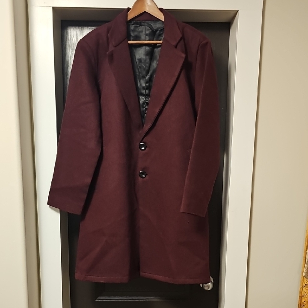 Men's Wool-Blend Burgundy Overcoat